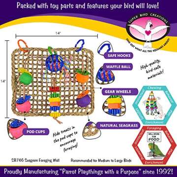 Super Bird Creations SB746 Seagrass Foraging Wall Bird Toy, Large Bird Size, 4" x 14" x 14"