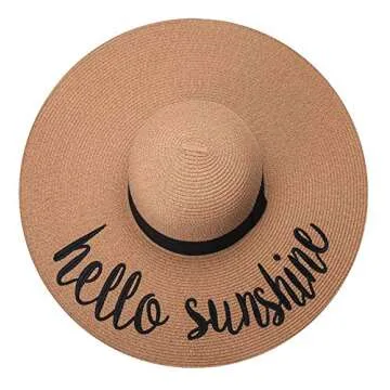Lanzom Womens 5.5 Inches Big Bowknot Straw Hat Large Floppy Foldable Roll up Beach Cap Sun Hat UPF 50+(Y-Hello Sunshine Khaki)