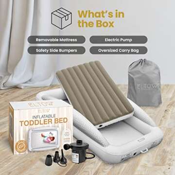 ELTOW Portable Inflatable Toddler Travel Bed Set - Grey Chevron