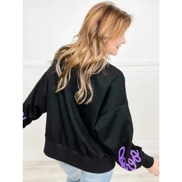 Yiulangde Womens Halloween Ghost Sweatshirt Spooky Season Funny Graphic Sweaters Crewneck Sweatshirt Halloween Party Clothes Black