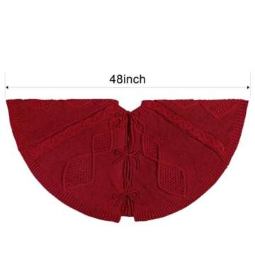 LimBridge Knitted Christmas Tree Skirt: 48 Inches Wine Red Tree Skirt, Diamond Braided Cable Knit Th...