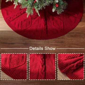 LimBridge Knitted Christmas Tree Skirt: 48 Inches Wine Red Tree Skirt, Diamond Braided Cable Knit Thick Rustic Christmas Tree Decorations, Farmhouse Christmas Decor Xmas Holiday Home Party Decorations