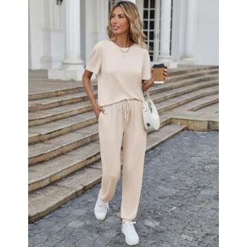 Ekouaer 2 Pack Womens Pajama Sets Short Sleeve Tops Jogger Pants Lounge Sets Soft Loungewear Printed...