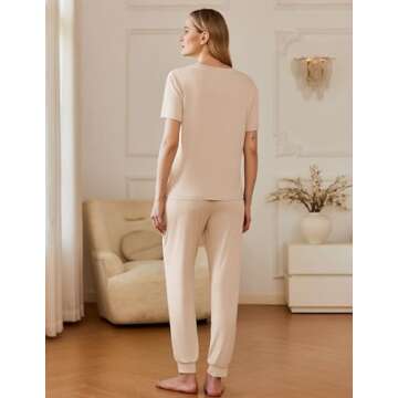 Ekouaer 2 Pack Womens Pajama Sets Short Sleeve Tops Jogger Pants Lounge Sets Soft Loungewear Printed Pj with Pockets