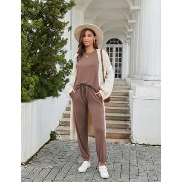 Ekouaer 2 Pack Womens Pajama Sets Short Sleeve Tops Jogger Pants Lounge Sets Soft Loungewear Printed Pj with Pockets