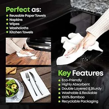 Eco Being Reusable Paper Towels, Unpaper Towels Washable - Ultra-Absorbent, Strong, Double Layered Reusable Napkins and Cloth Paper Towels for Kitchen - 100% Bamboo Zero Waste Paper Towel Alternative