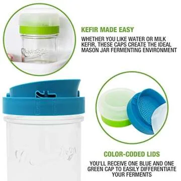 Masontops kefir lid mason jar lids wide mouth mason jar lids living culture grain drainer starter kit for home fermentation 2 packs