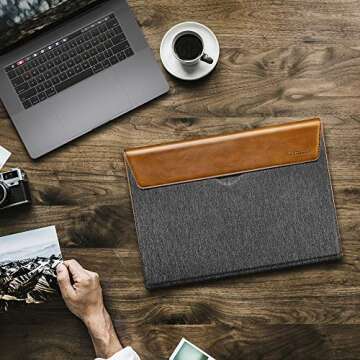 tomtoc Laptop Case Sleeve Designed for 15-inch MacBook Pro with Touch Bar A1990 A1707 (Late 2016-2020), Water-Resistant Box Style PU Leather Envelope Case Bag Cover