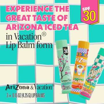 AriZona Iced Tea SPF 30 Lip Balms 3-Pack by Vacation Sunscreen, Hydrating Lip Sunscreen Chapstick, W...