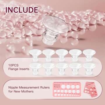 Nipple Ruler, Flange Sizing Kit with 10PCS Flange Insert 13/15/17/19/21mm, Silicone & Soft Flange Insert Kit for Breast Pump Replacement Accessories, Flange Sizing Measurement Tool (Multicolor)