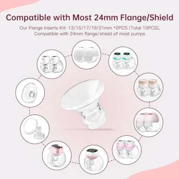 Nipple Ruler, Flange Sizing Kit with 10PCS Flange Insert 13/15/17/19/21mm, Silicone & Soft Flange Insert Kit for Breast Pump Replacement Accessories, Flange Sizing Measurement Tool (Multicolor)