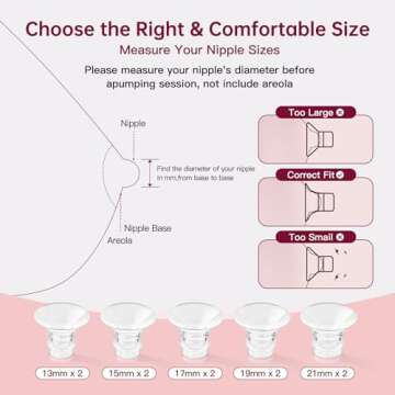 Nipple Ruler, Flange Sizing Kit with 10PCS Flange Insert 13/15/17/19/21mm, Silicone & Soft Flange Insert Kit for Breast Pump Replacement Accessories, Flange Sizing Measurement Tool (Multicolor)