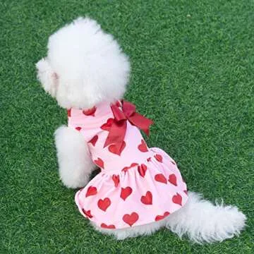 CuteBone Turtleneck Dog Velvet Dress Valentines Puppy Skirt Costume Pet Clothes Cat Apparel with Bow Hair Rope for Small Dogs CVD02M