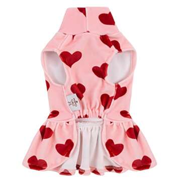 CuteBone Turtleneck Dog Velvet Dress Valentines Puppy Skirt Costume Pet Clothes Cat Apparel with Bow Hair Rope for Small Dogs CVD02M