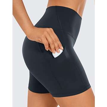 CRZ YOGA Womens Butterluxe Biker Shorts with Pockets 5 Inches - High Waisted Volleyball Workout Athletic Yoga True Navy Medium
