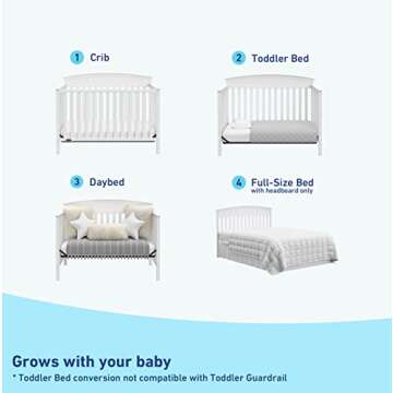 Graco Benton 5-in-1 Convertible Crib (White) – GREENGUARD Gold Certified, Converts from Baby Crib to Toddler Bed, Daybed and Full-Size Bed, Fits Standard Full-Size Crib Mattress