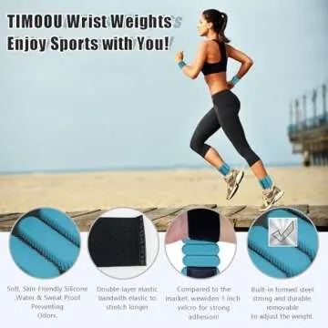 TIMOOU Ankle Weights for Women Men, Adjustable Wrist Weighted Bracelet for Home Gym Workout, Walking, Running, Travel, Pilate, Yoga, Exercise,Barre,Strength Training. Set of 2 (1Lb Each) (Blue)