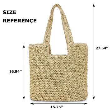 COZYOFFI Straw Beach Tote Bag: Large Summer Boho Woven Bags - Rattan Handmade Shoulder Handbags for ...