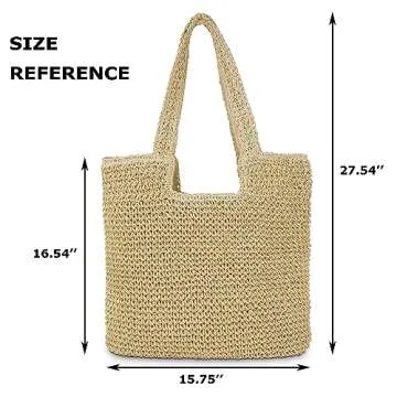 COZYOFFI Straw Beach Tote Bag: Large Summer Boho Woven Bags - Rattan Handmade Shoulder Handbags for ...