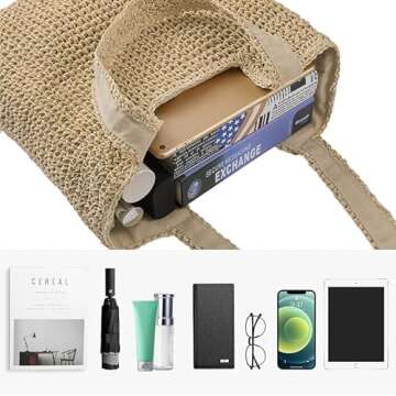 COZYOFFI Straw Beach Tote Bag: Large Summer Boho Woven Bags - Rattan Handmade Shoulder Handbags for Women(Beige)