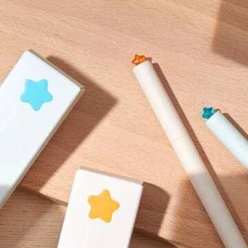 Kaco FIRST Gel Pens Cute Stationery Black Ink 2 Pieces with Extra 4 Refills, 0.5 mm Fine Point, Aesthetic Cute Star Pens for Journaling