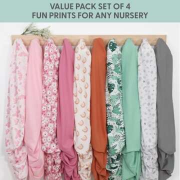 The Peanutshell 4-Pack Fitted Crib Sheet Set - Super Soft & Breathable Baby Girl Crib Sheets, Nursery Decor, Fit for Standard Mattress Cover- Whimsical Floral