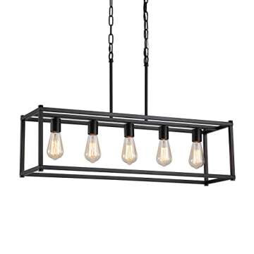 AMZASA Black Rectangle Kitchen Island Lights Rectangular Modern Industrial Chandelier for Dining Roo...