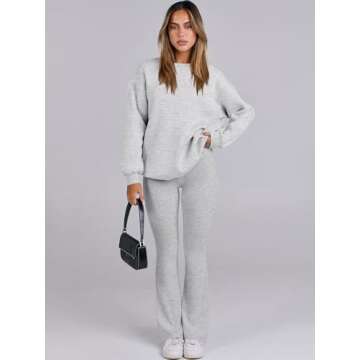 ANRABESS Women 2 Piece Sweatsuits Lounge Set Oversized Fleece Crewneck Sweatshirts Flare Pants 2024 ...