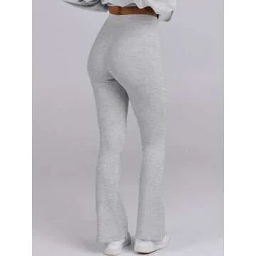 ANRABESS Women 2 Piece Sweatsuits Lounge Set Oversized Fleece Crewneck Sweatshirts Flare Pants 2024 Fall Outfits Clothes Grey Small