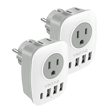 Ultimate Vintar Type E/F Plug Adapter 2 Pack with USB Ports for Global Travelers