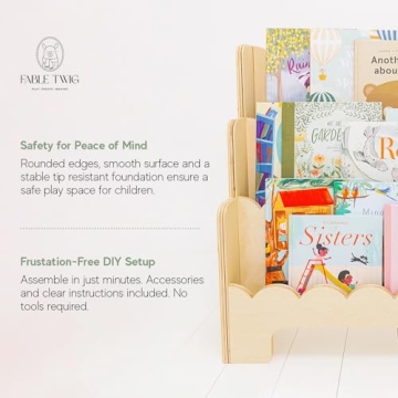 Durable Wooden Kids Bookshelf with Scalloped Edges