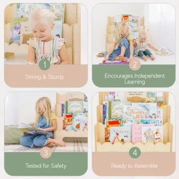 Durable Wooden Kids Bookshelf with Scalloped Edges