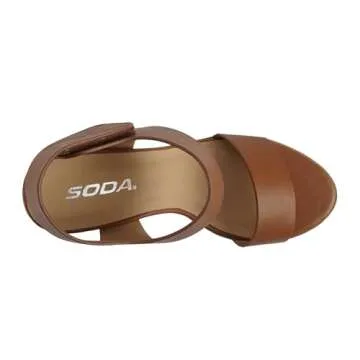 Soda WAIT-A ~ Women Open Round Toe Chunky Heel Ankle Strap High Heel Dress Sandals (CONGNAC, 8.5)