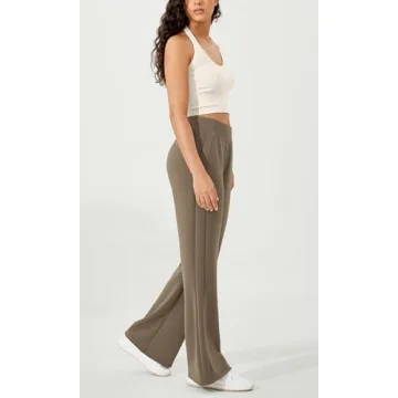 ODODOS Women's Modal Soft Mini Flared Pants with Pockets High Waist Pull-On Casual Lounge Pants-31 Inseam, Espresso, Medium