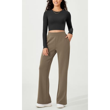 ODODOS Women's Modal Soft Mini Flared Pants with Pockets High Waist Pull-On Casual Lounge Pants-31 Inseam, Espresso, Medium