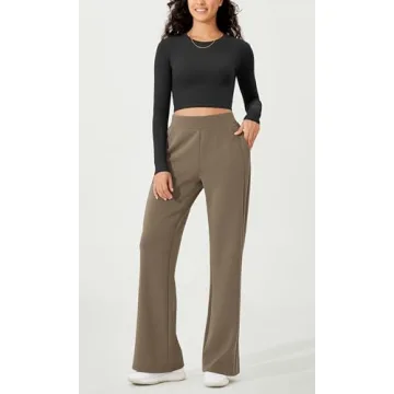 ODODOS Women's Modal Soft Mini Flared Pants with Pockets High Waist Pull-On Casual Lounge Pants-31 Inseam, Espresso, Medium