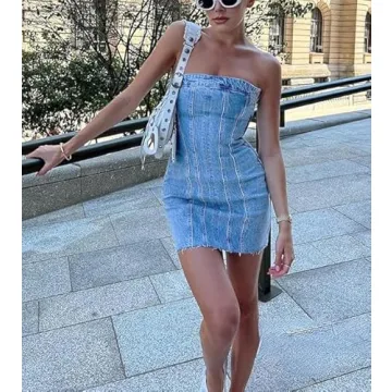 Fronage Summer Sexy Strapless Denim Dress for Women