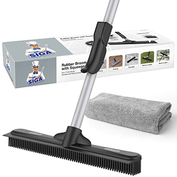 MR.SIGA Pet Hair Removal Rubber Broom with Built in Squeegee, 3 in 1 Floor Brush for Carpet, 61 inch...