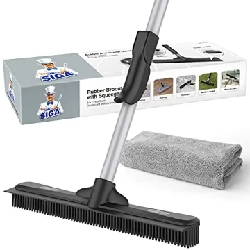 MR.SIGA Pet Hair Removal Rubber Broom with Built in Squeegee, 3 in 1 Floor Brush for Carpet, 61 inch...