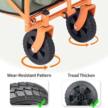 GICOOL Large Capacity Collapsible Folding Utility Carry Wagon Cart for Outdoor Camping Garden Works Shopping, with Two Elastic Ropes