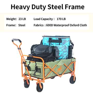 GICOOL Large Capacity Collapsible Folding Utility Carry Wagon Cart for Outdoor Camping Garden Works Shopping, with Two Elastic Ropes