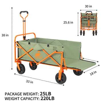 GICOOL Large Capacity Collapsible Folding Utility Carry Wagon Cart for Outdoor Camping Garden Works Shopping, with Two Elastic Ropes