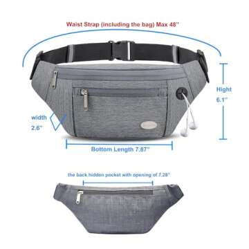 Entchin Fanny Pack for Women Men,Crossbody Belt Bag with 4-Zipper Pockets,Adjustable Waist Bag Pack,One of the Most Popular Travel Essential Gifts for Walking,Traveling,Cycling and Shopping (Gray)