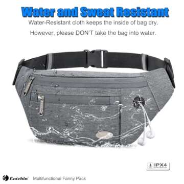 Entchin Fanny Pack for Women Men,Crossbody Belt Bag with 4-Zipper Pockets,Adjustable Waist Bag Pack,One of the Most Popular Travel Essential Gifts for Walking,Traveling,Cycling and Shopping (Gray)