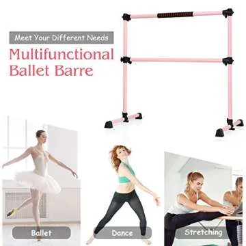 GOFLAME Ballet Barre Portable Double, 4FT Freestanding Ballet Barre Adjustable, Heavy Duty Dancing Stretching Ballet Bar for Home, Dance Barre, Fitness Ballet Bar (Pink)