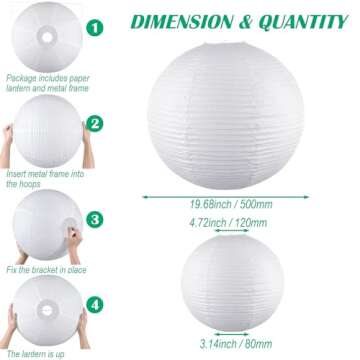 White Round Paper Lanterns-19.68" Large Hanging Paper Lantern Lamp, Chinese/Japanese Paper Lantern P...