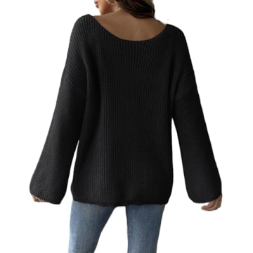 Women Bow Sweater Fall Casual Off Shoulder Loose Jumpers Going Out Lace Bowknot Knitted Pullover Tops Streetwear (Black, M)