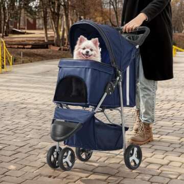 MoNiBloom 3 Wheels Pet Stroller for Small Pets