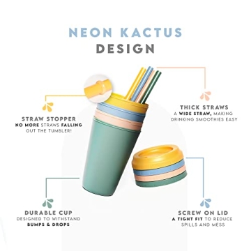 Neon Kactus Kids Cups | Safe, Spill-Proof & Vibrant 4-Pack