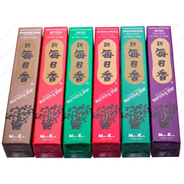 Morning Star Sandalwood Scent Japanese Incense Sticks - 6 Boxes, 50 Sticks Each